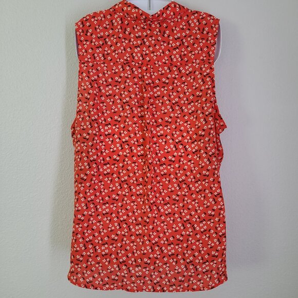 Banana Republic Women's Sleeveless Button-Front Blouse Red/Orange Floral Size XL - Picture 3 of 9